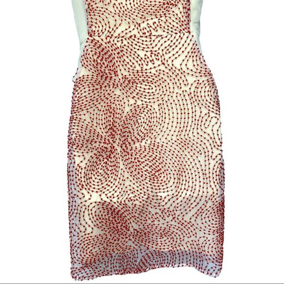 Anthropologie WESTON Illusion Semi Sheer Embroidered Midi Dress Cream Red XS - Picture 10 of 14